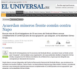 Acuerdan mineros frente com�n contra Napo