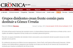 Grupos disidentes crean frente com�n para destituir a G�mez Urrutia