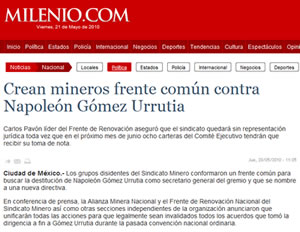 Crean mineros frente com�n contra Napole�n G�mez Urrutia
