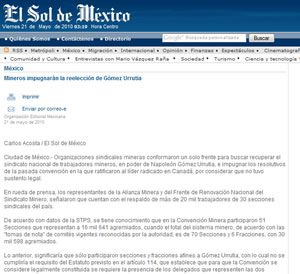 Mineros impugnar�n la reelecci�n de G�mez Urrutia 