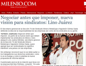 Negociar antes que imponer, nueva visi�n para sindicatos: Lino Ju�rez