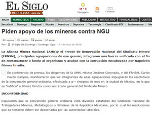 Piden apoyo de los mineros contra NGU