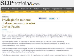 Privilegiar�n mineros di�logo con empresarios: Carlos Pav�n
